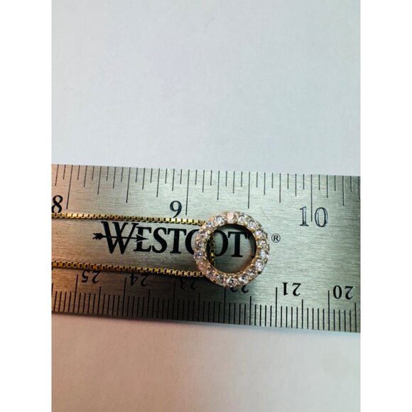 Elegant Estate Sterling Silver 925 GoldPlated Rhinestone Circle Pendant Necklace - Picture 14 of 16